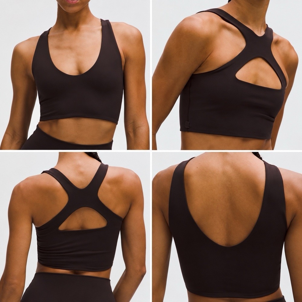 Lululemon Black Racerback Longline Sports Bra Crop Top Cutout Back Padded S/M